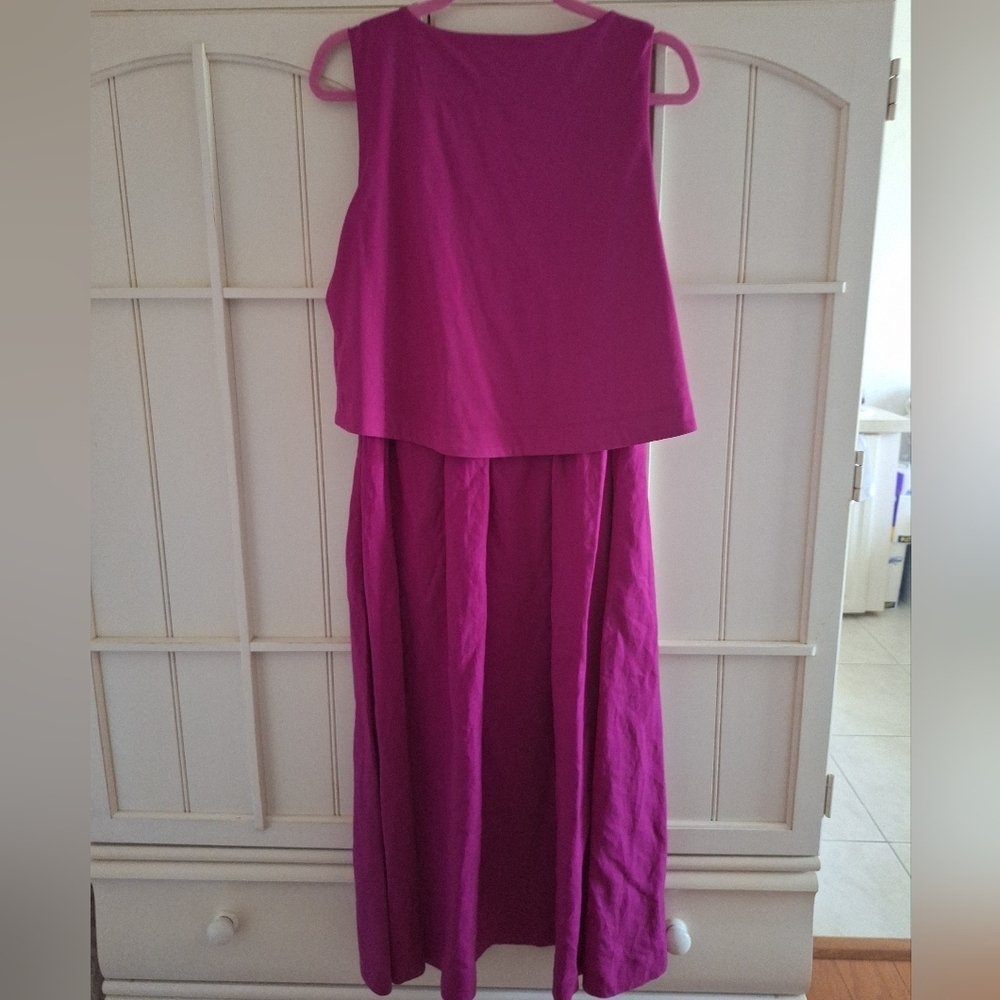 Alfani Magenta Sleeveless Layered Dress  Maxi With Pockets.